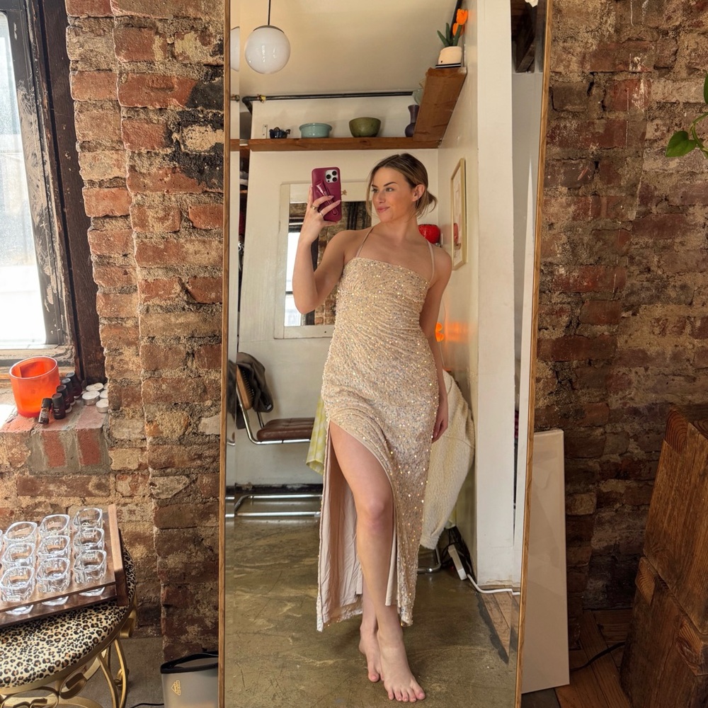 Miranda Gold Velvet Formal Maxi Dress